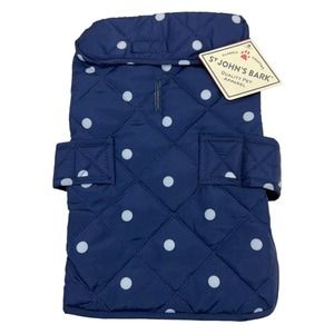 St. Johns Bark Dog Jacket * Quilted Vest, Navy Blue Polka Dot, Size Large